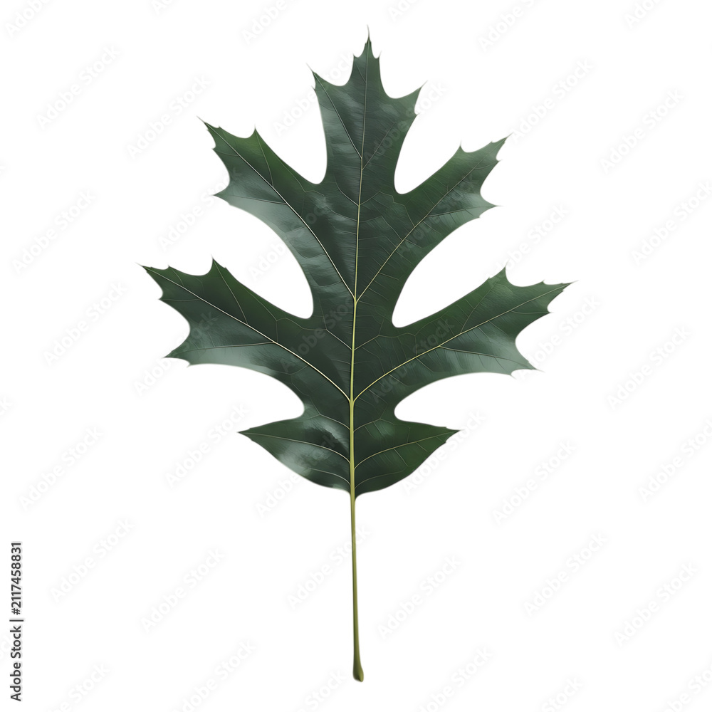 Naklejka premium Single large green maple leaf with stem on white transparent background transparent background