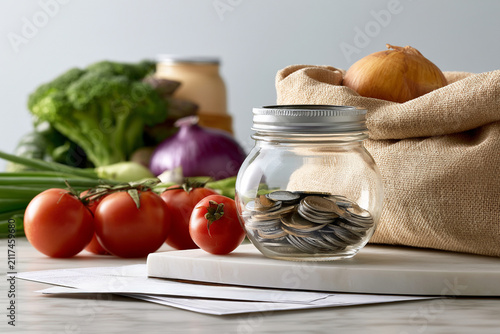 Global economy inflation forecast with food price and coin jar