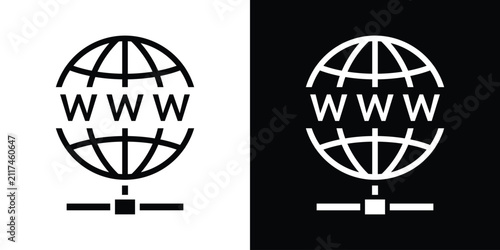 Canvas Print Globe grid icon with a WWW domain badge connected to a network hub