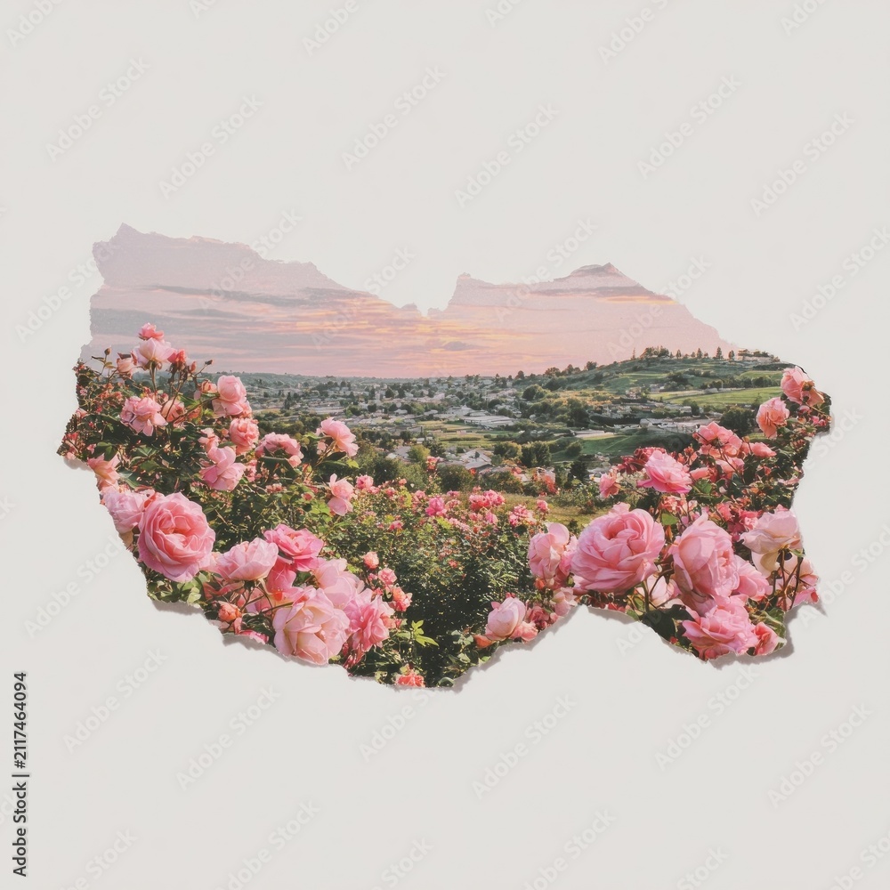 Obraz premium Pink roses scenic landscape silhouette