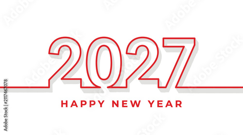 Red 2027 happy new year text design with line art style Vector