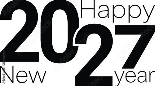Happy new year 2027 black text design Vector