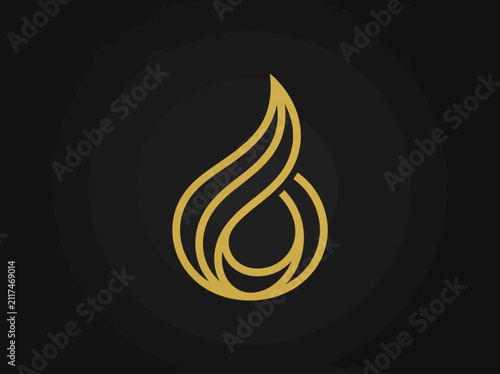 Elegant Golden Flame Abstract Shape On Dark Background
