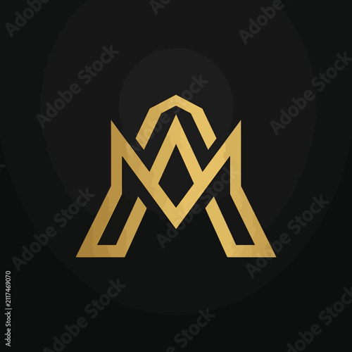 Elegant Golden Geometric Letterform Logo Design On Dark Background