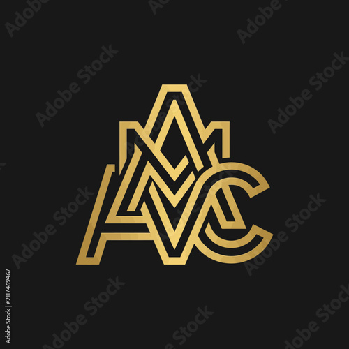 Elegant Geometric Golden Monogram Logo Design On Black Background