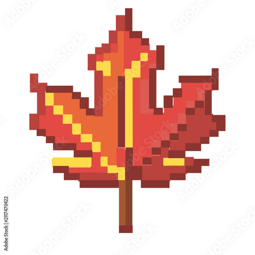 Maple Leaf Retro Pixel Art – 8-Bit Autumn Nature Icon in Vintage Video Game Style