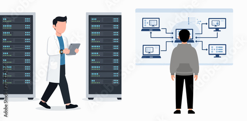 IT Specialist Monitoring Server Racks and Cloud Networking Visualization