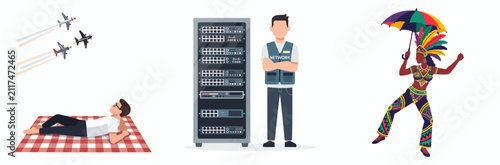 Network engineer relaxing with diverse global connectivity and cultural celebration