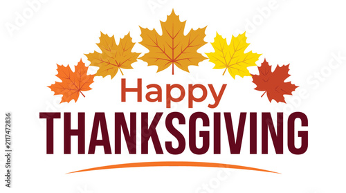 Happy thanksgiving greeting text with colorful autumn maple leaves Vector