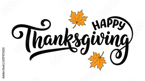 Happy thanksgiving text sign with orange maple leaves design Vector