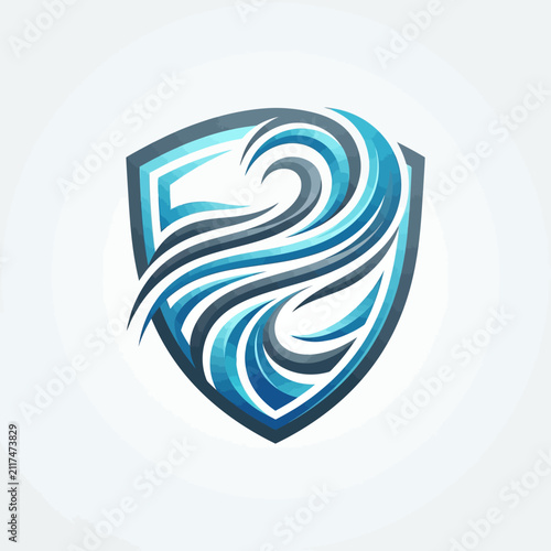 Dynamic Ocean Wave Shield Logo Design With Modern Style