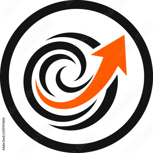 Dynamic Orange Arrow Ascending Through A Stylized Swirl Logo