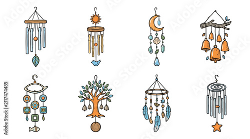 Decorative hanging ornaments with natural and celestial motifs