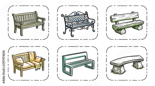 Collection of diverse outdoor seating furniture designs vector illustration