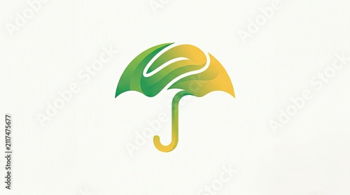 Abstract Modern Green and Gold Gradient 3D Ribbon Umbrella Logo Icon Vector Illustration