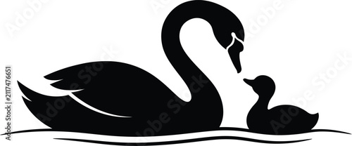 Fotografie 2 Elegant Swan Family Silhouette Vector with Positive Love and No Background Dis