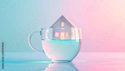 Glass Cup with Tiny House