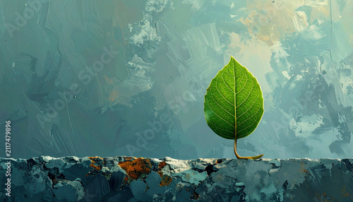 Single Green Leaf on Nature Background