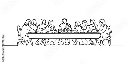 Foto The last supper of jesus and his disciples illustrated in a continuous single li