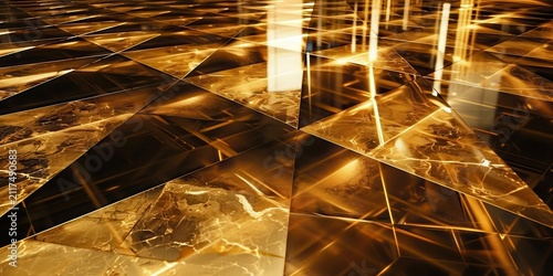 Marble floor tiles with golden veins reflect light in a sophisticated interior setting.