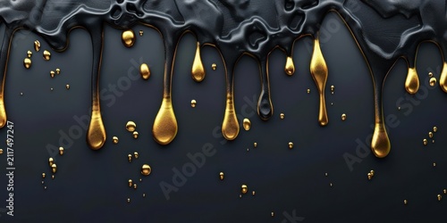 Black liquid drips down against a dark surface creating a high contrast luxury aesthetic effect.