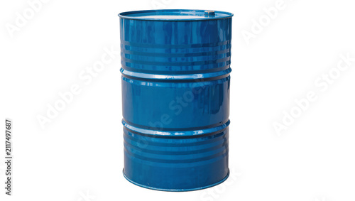 Obraz na płótnie Shiny blue metal barrel with horizontal ridges, isolated on transparent backgrou