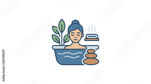 Foto Relaxing Bath Time: Woman Enjoying Spa Treatment with Stones and Plant