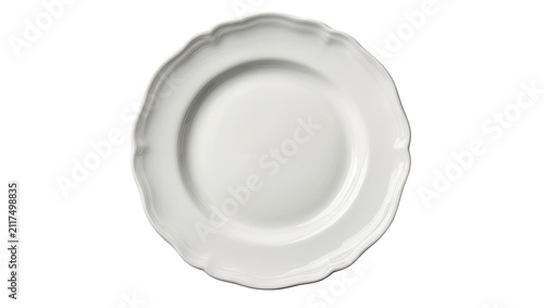 Foto White porcelain dinner plate with scalloped rim, isolated on transparent backgro