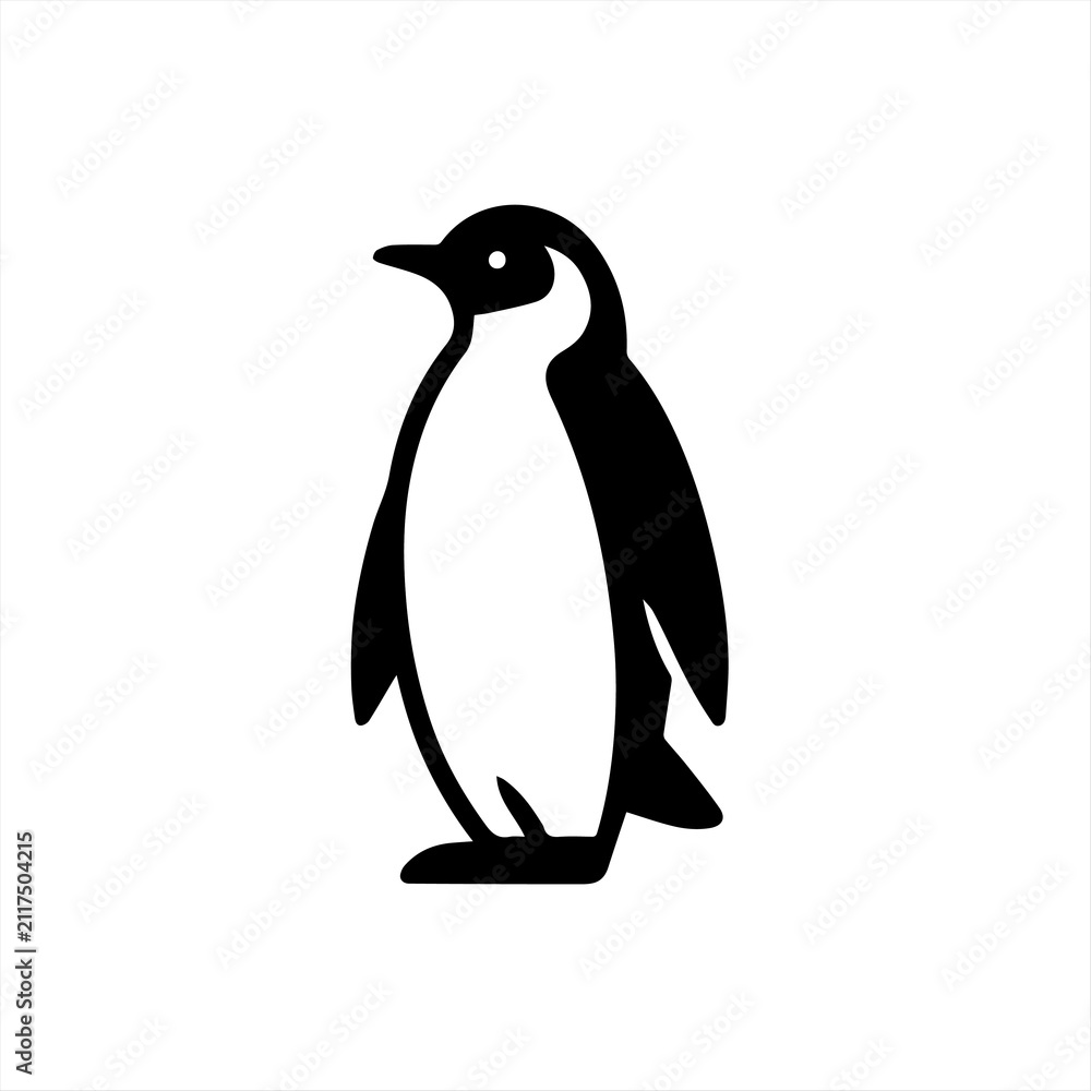 Obraz premium Simple Penguin Silhouette Icon in Minimal Flat Black Design Isolated on White Background