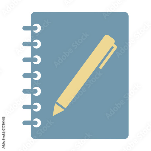 minimalist icon of a closed notebook and pen with bold color blocks Business concept