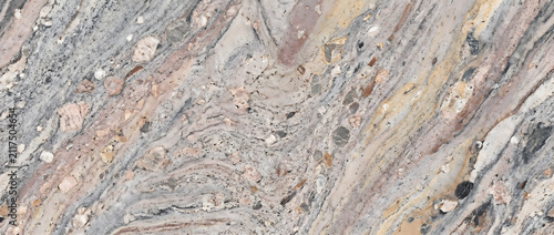 Obraz na plátne Granite gneiss texture with light grey mineral ribbons wavy veins and feldspar f