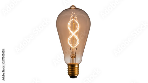 Foto Edison light bulb with glowing filament, isolated on transparent background