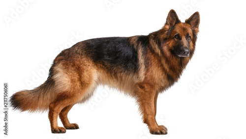 Quadro su tela Majestic German Shepherd dog standing alert, isolated on transparent background