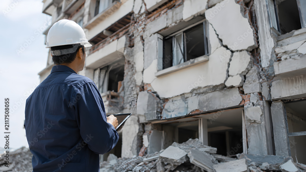 Fototapeta premium Structural Engineer Inspecting Earthquake Damage