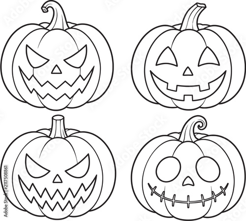 Halloween Pumpkin Line Art Vector Set