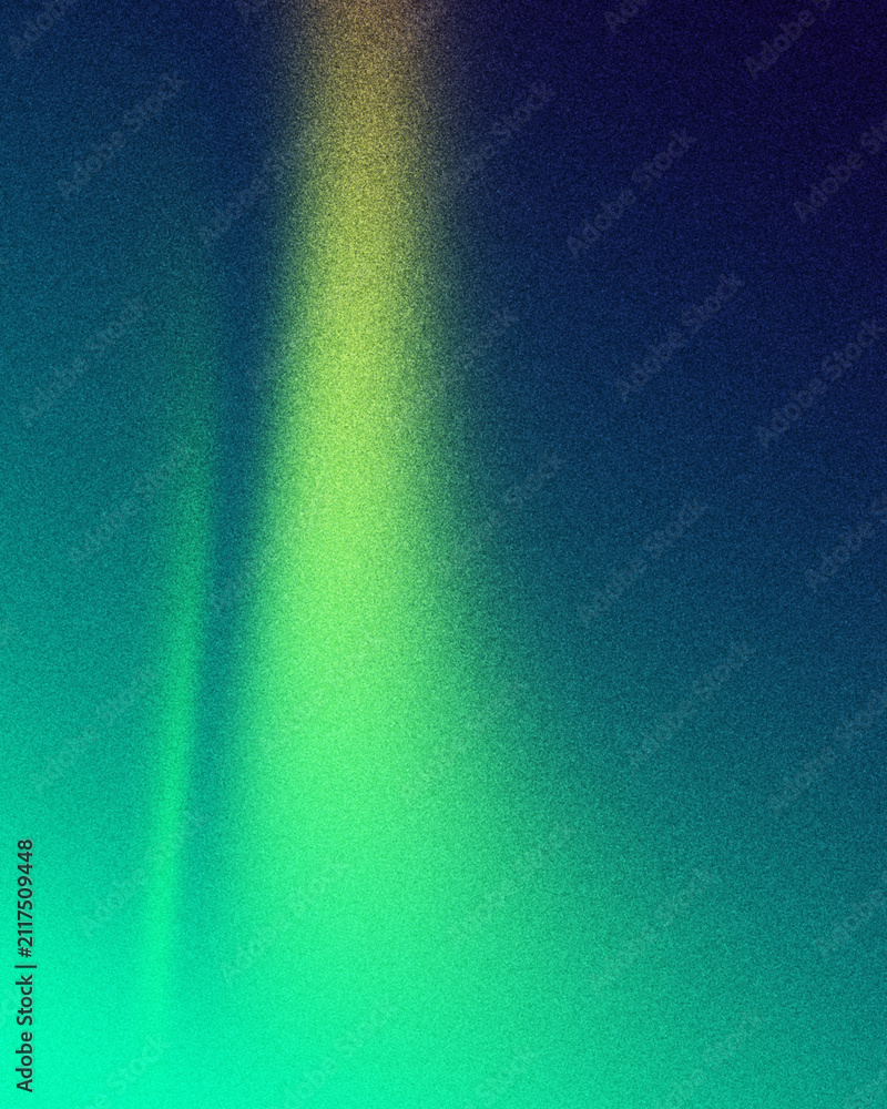Fototapeta premium Deep navy blue and teal gradient background vertical grainy glowing neon green center light beam on dark backdrop noise texture effect banner template