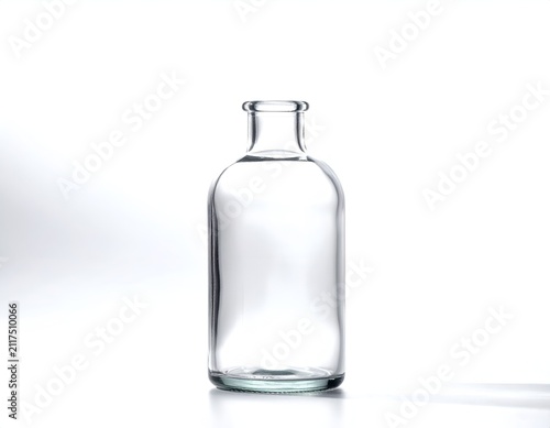 Empty Clear Glass Bottle Isolated on White Background for Commercial Products