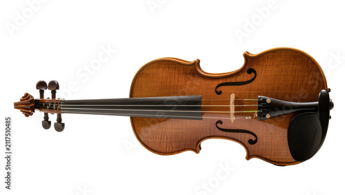 Foto Ornate wooden violin with four strings and tuning pegs, isolated on transparent