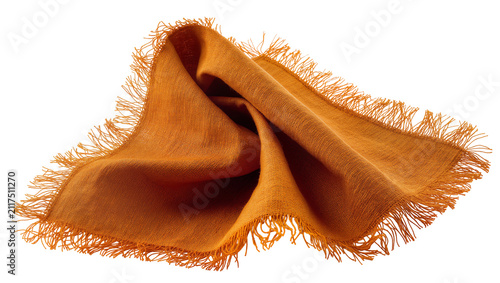 Cuadro en lienzo Orange fringed linen napkin folded with texture, isolated on transparent backgro