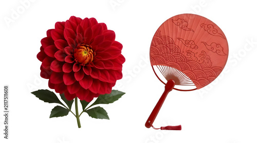Red dahlia isolated 3d red pushan isolated on PNG background.