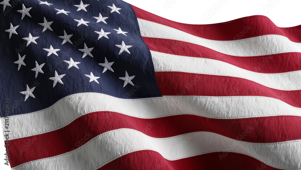 Obraz premium Waving United States of America flag with stars and stripes, isolated on transparent background
