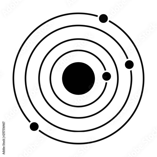 A minimalist solar system icon with planets orbiting the sun, a cosmic concept