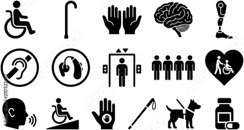 Collection of accessibility and medical support icon set.