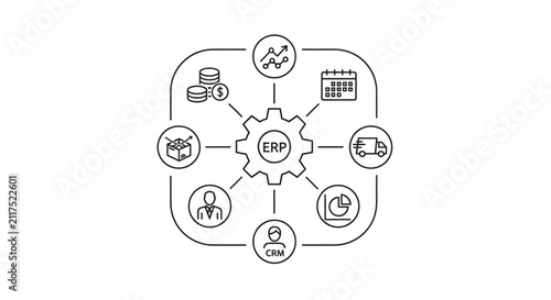ERP System Integration Concept - Enterprise Resource Planning Software with Business Process Icons