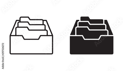 File storage icon with folders and documents. Concept of data organization, archive management and document storage for office systems, business records, databases and digital file management.
