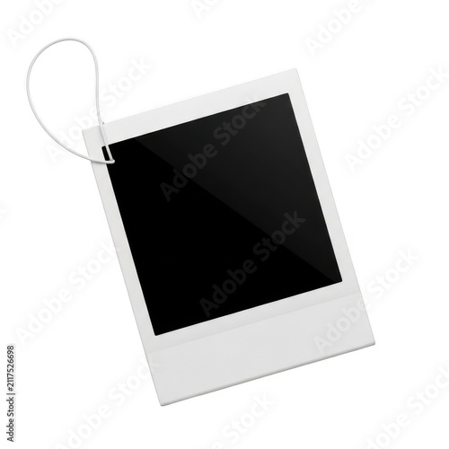 Empty vintage polaroid photo frame with string