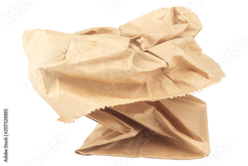 crumpled paper bag isolated on white background