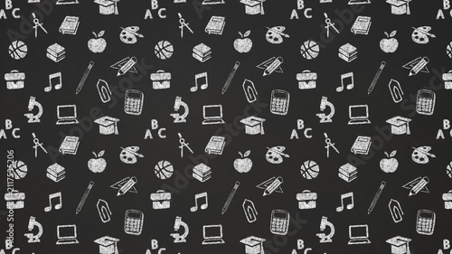 Back to School Black Chalkboard Doodle Pattern Background Loop