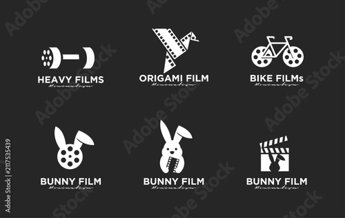 Creative Minimalist Film Studio Logos Collection with Heavy, Origami, Bike, and Bunny Themes