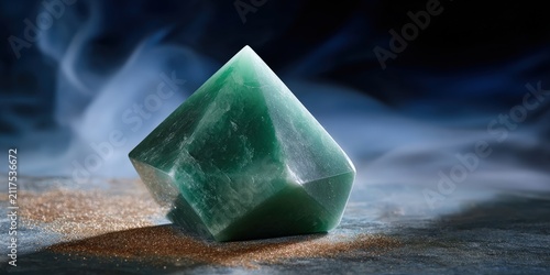 Mystical Green Crystal with Smoky Background